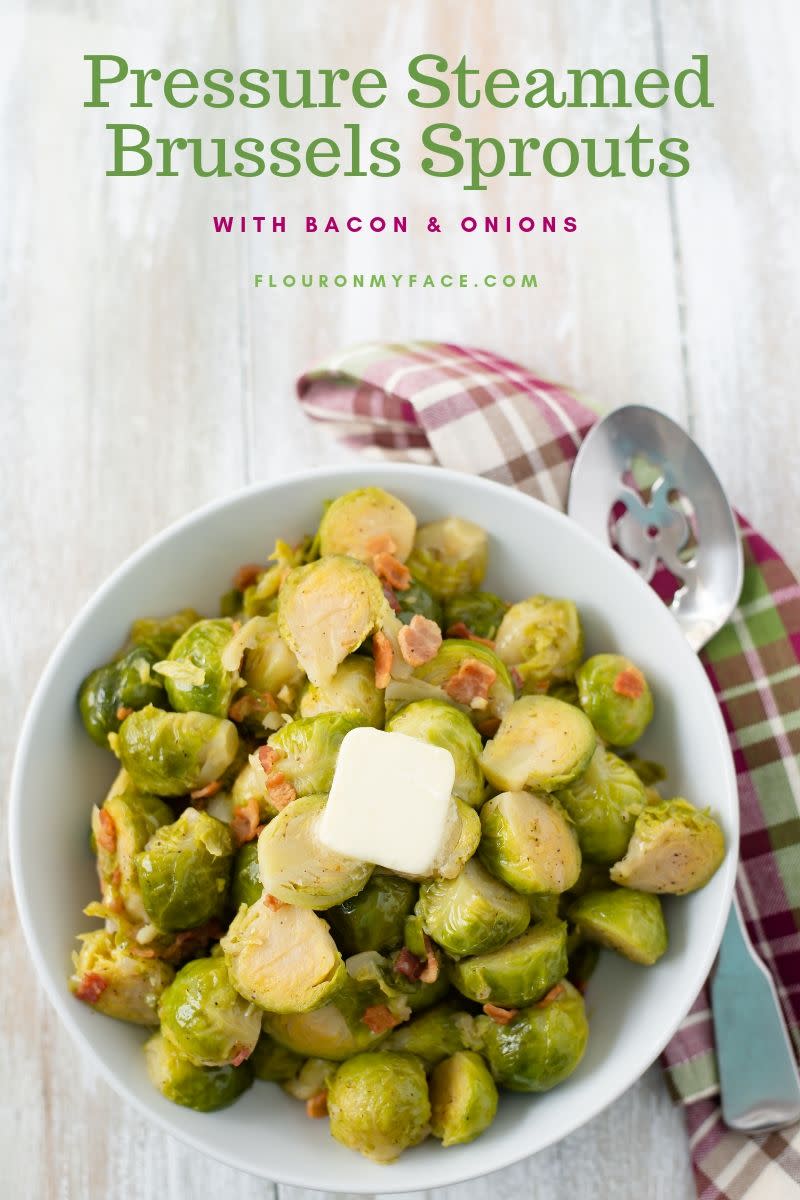 <p>Brussel sprouts are a classic Thanksgiving dish — but they're even better when they're cooked in an Instant Pot with bacon and onion. </p><p><em><a href="https://flouronmyface.com/instant-pot-brussels-sprouts/" rel="nofollow noopener" target="_blank" data-ylk="slk:Get the recipe from Flour On My Face »;elm:context_link;itc:0;sec:content-canvas" class="link ">Get the recipe from Flour On My Face »</a></em> </p>