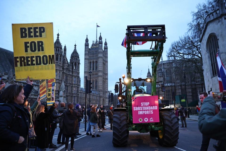 A group of farmers in tractors descended on London to protest in March (AFP via Getty Images)