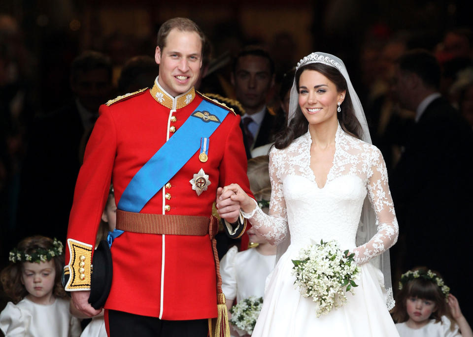 <p>Leaving Westminster Abbey on 29 April, 2011 with his wife as the Duke and Duchess of Cambridge. (Getty Images)</p> 