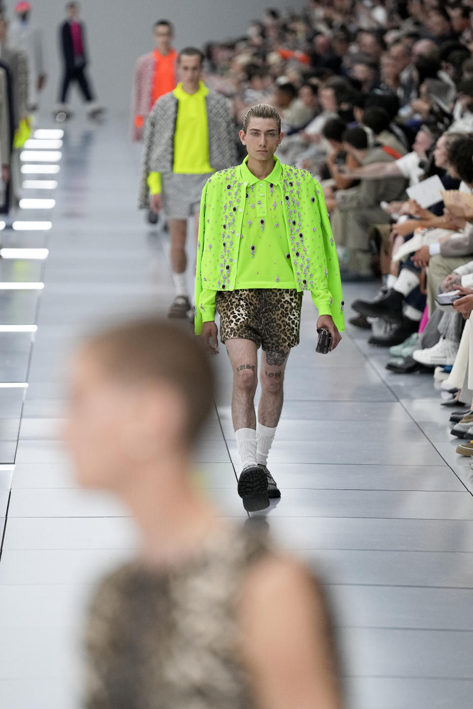 A model wears a creation for the Dior Menswear Spring/Summer 2024 fashion collection presented in Paris, Friday, June 23, 2023. (AP Photo/Michel Euler)