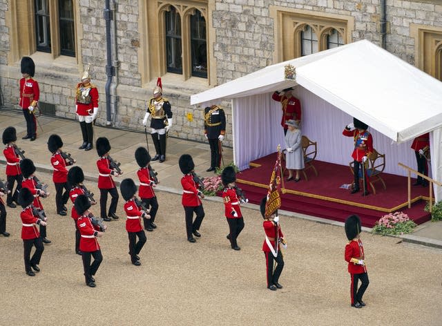 The Queen looks on during the ceremony 