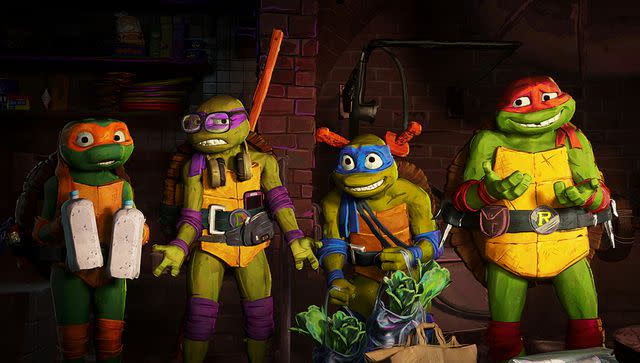 <p>Paramount Pictures/Paramount+</p> Mikey, Donnie, Leo and Raph in 'Teenage Mutant Ninja Turtles: Mutant Mayhem'