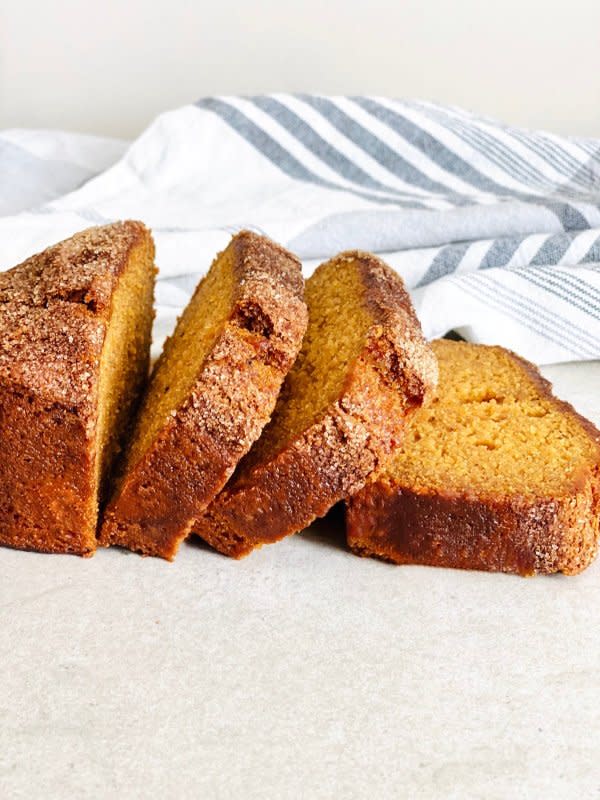 <p>The Vgn Way</p><p>Southern Sweet Potato Bread, a classic old-fashioned quick bread loaf with a twist, topped with a cinnamon and spice streusel topping. A moist, tender homemade quick bread that’s gluten-free and vegan.</p><p><strong>Get the recipe: <a href="https://www.thevgnway.com/orange-cardamon-sweet-potato-bread-2/" rel="nofollow noopener" target="_blank" data-ylk="slk:Easy Gluten-Free Sweet Potato Quick Bread (Southern Style);elm:context_link;itc:0;sec:content-canvas" class="link ">Easy Gluten-Free Sweet Potato Quick Bread (Southern Style)</a></strong></p><p><strong>Related: <a href="https://parade.com/845903/brianneizzo/15-of-the-best-sweet-potato-recipes-for-delicious-holiday-side-dishes/" rel="nofollow noopener" target="_blank" data-ylk="slk:50 Best Sweet Potato Recipes;elm:context_link;itc:0;sec:content-canvas" class="link ">50 Best Sweet Potato Recipes</a></strong></p>