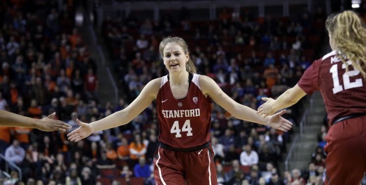 Karlie Samuelson exited the national semifinal with an apparent ankle injury. (AP)