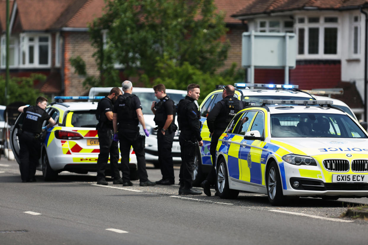 Seven police officers attend an incident on the Old Shoreham Road as the UK continues in lockdown to curb the spread of Coronavirus during the pandemic.