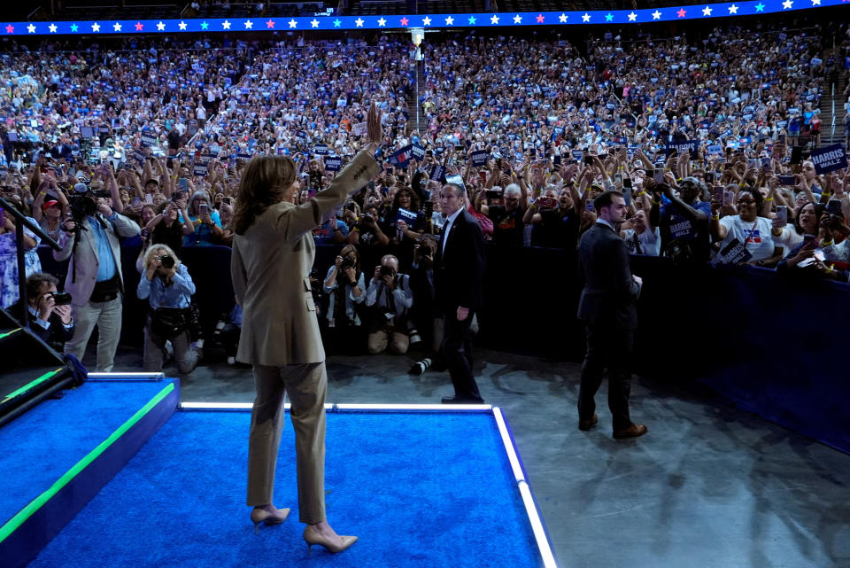 Democratic presidential nominee Vice President Kamala Harris arrives at a rally in Arizona