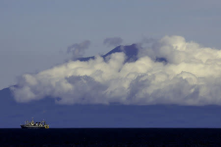 Clouds partly cover the volcano Tyatya on the Southern Kurile Island of Kunashir September 14, 2015. REUTERS/Thomas Peter/File Photo