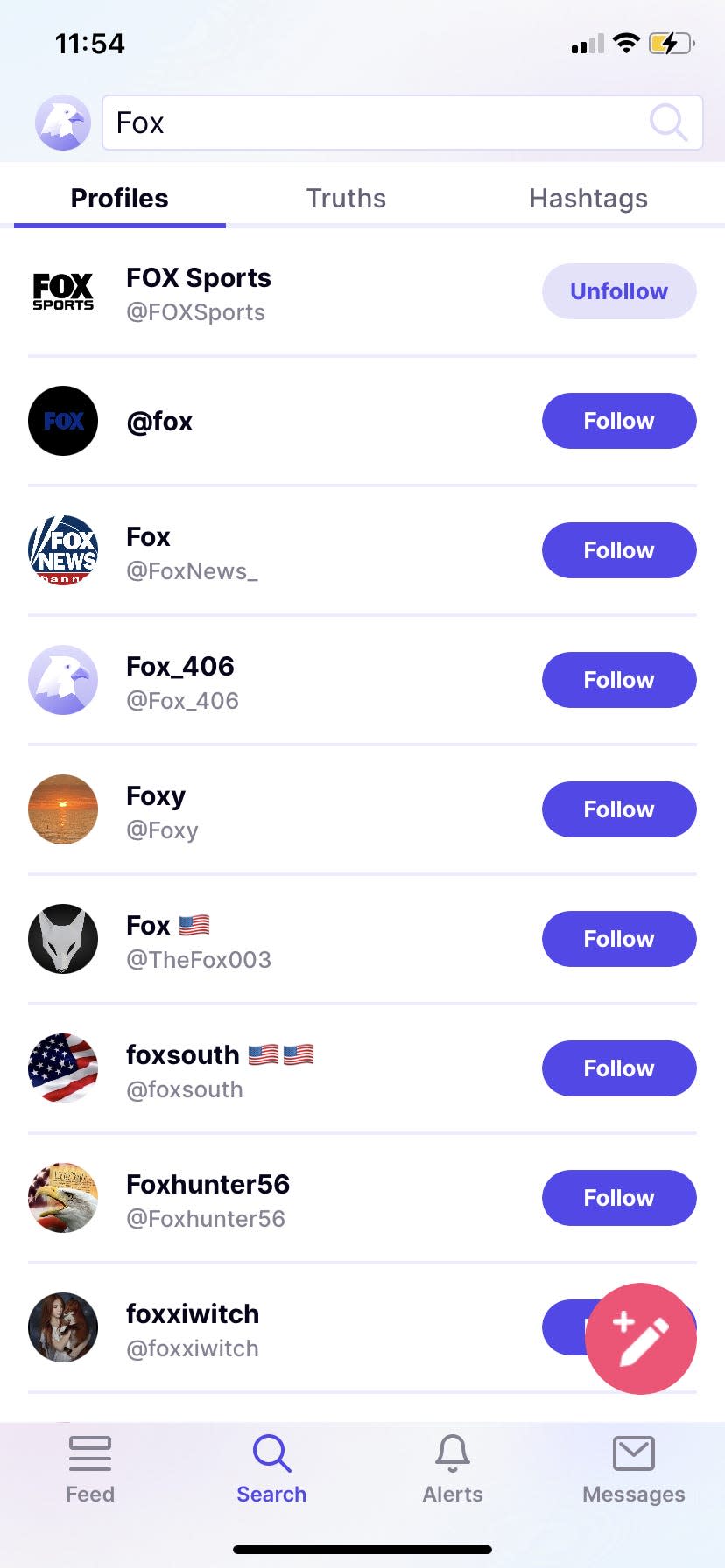 Screenshot of profile search for Fox News yields no verified accounts