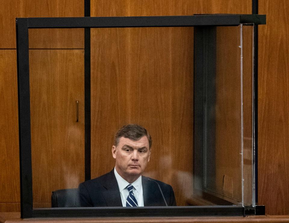 Bryan Stirling director of SCDC, a witness, during the trial regarding the state's death penalty, listens to lawyers questions at Richland County Courthouse, in Columbia, Tuesday, August 2, 2022. 