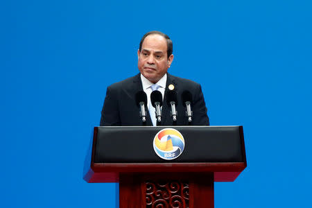 Egyptian President Abdel Fattah el-Sisi speaks at the opening ceremony for the second Belt and Road Forum in Beijing, China April 26, 2019. REUTERS/Florence Lo