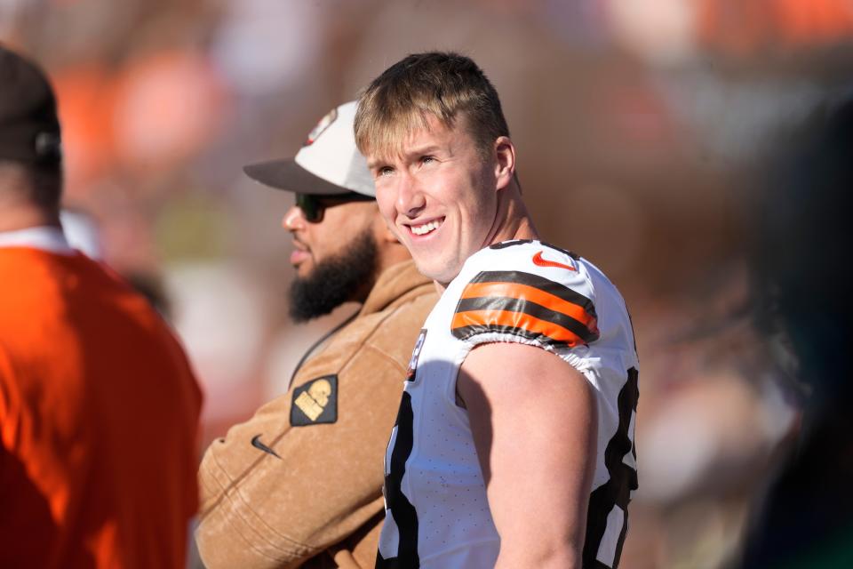 Cleveland Browns tight end Harrison Bryant (88) in the first half of a game against the Denver Broncos on Sunday in Denver.