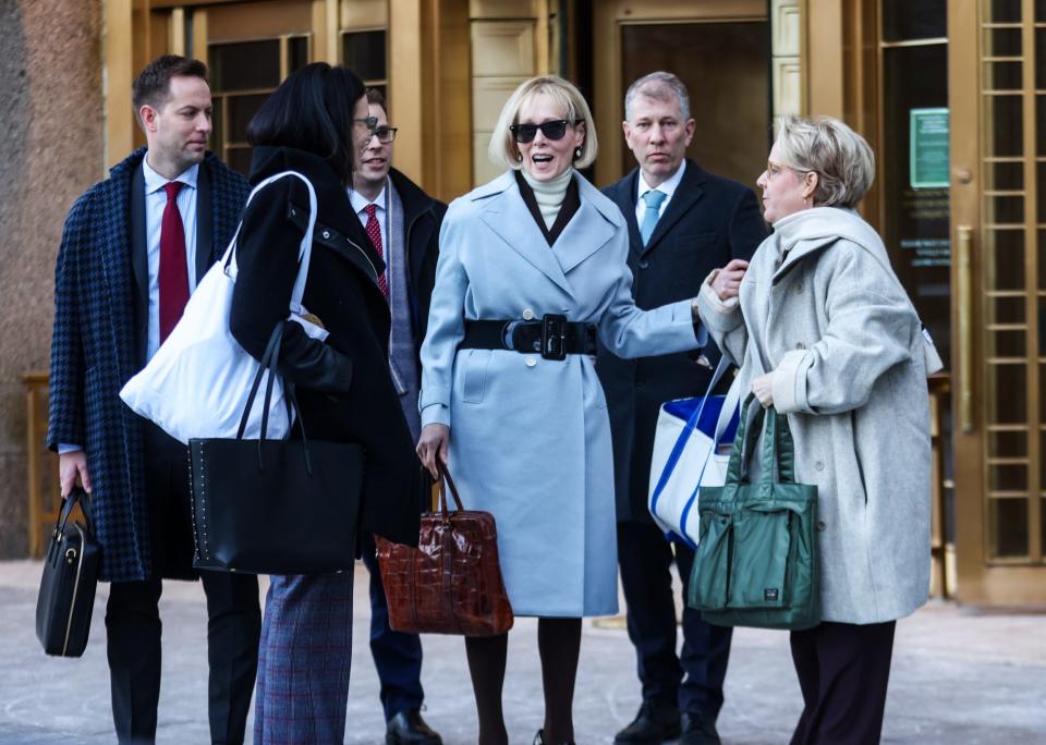 e jean carroll with lawyers trial trump