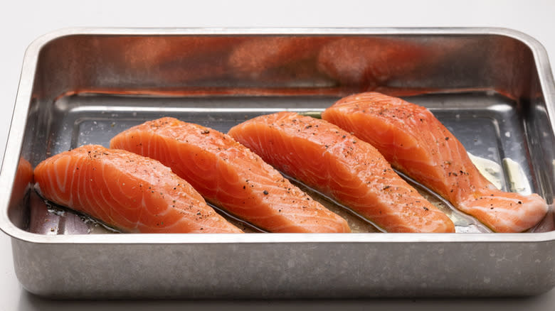 salmon in an oven tray
