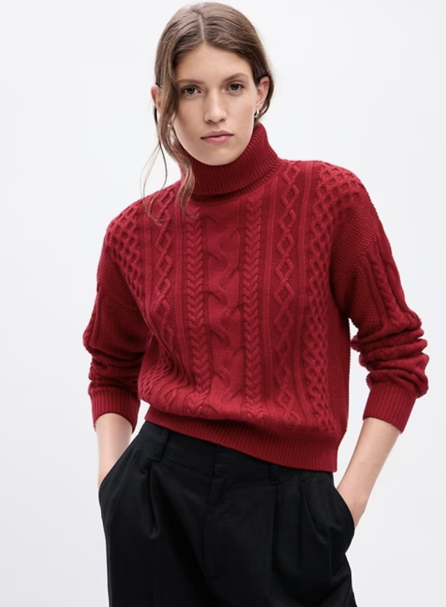 Cable Stitch V-neck Sweater - Red - Lucky Brand Knitwear - Yahoo