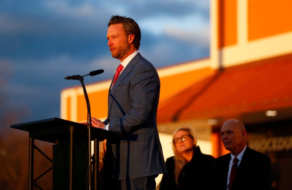 Missouri State Senator Lincoln Hough speaks during a dedication of Jordan Valley Community Health Center's new clinic, the Roy Blunt Center for Family Health and Wellness, at the corner of Kansas Expressway and Grand Street on Thursday, Dec. 15, 2022. 