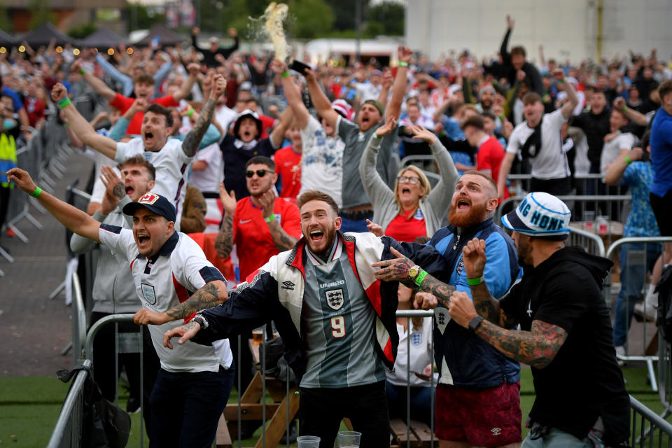 Supporters went wild at this Manchester fan park when England equalised before half time. 