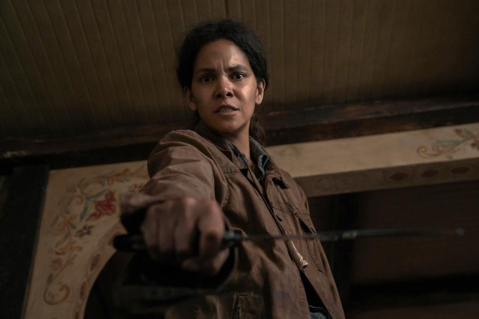 Halle Berry holds a weapon in "Never Let Go"