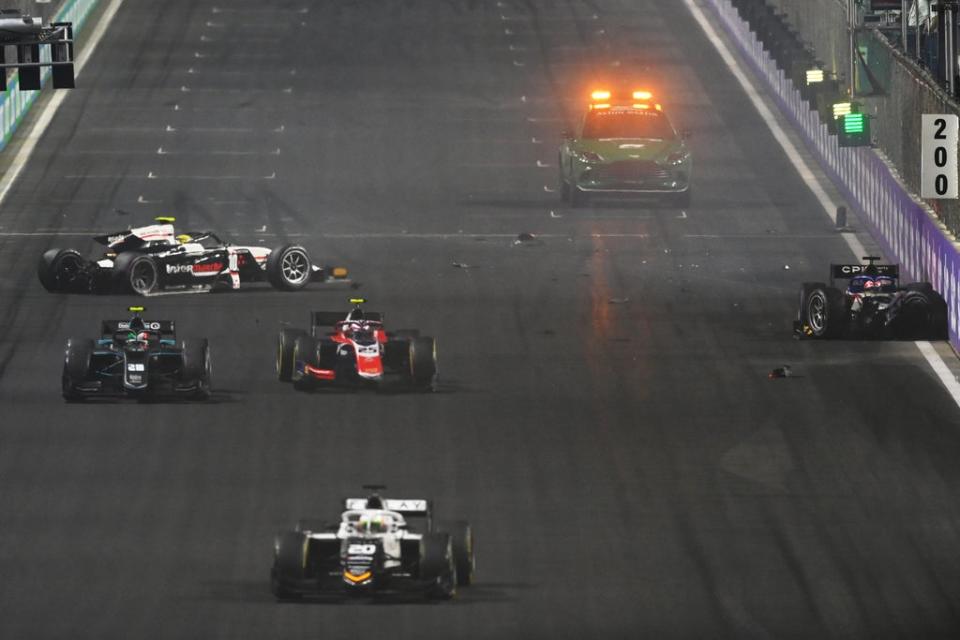 The aftermath of the crash at the start between Theo Pourchaire and Enzo Fittipaldi (Getty)