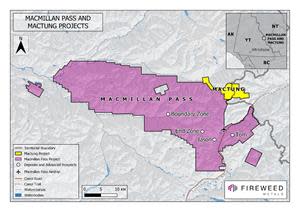 Macmillan Pass Project and Mactung Project location map.