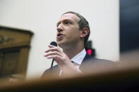 Facebook CEO Mark Zuckerberg testifies before a House Financial Services Committee hearing on Capitol Hill in Washington, Wednesday, Oct. 23, 2019, on Facebook's impact on the financial services and housing sectors. (AP Photo/Andrew Harnik)