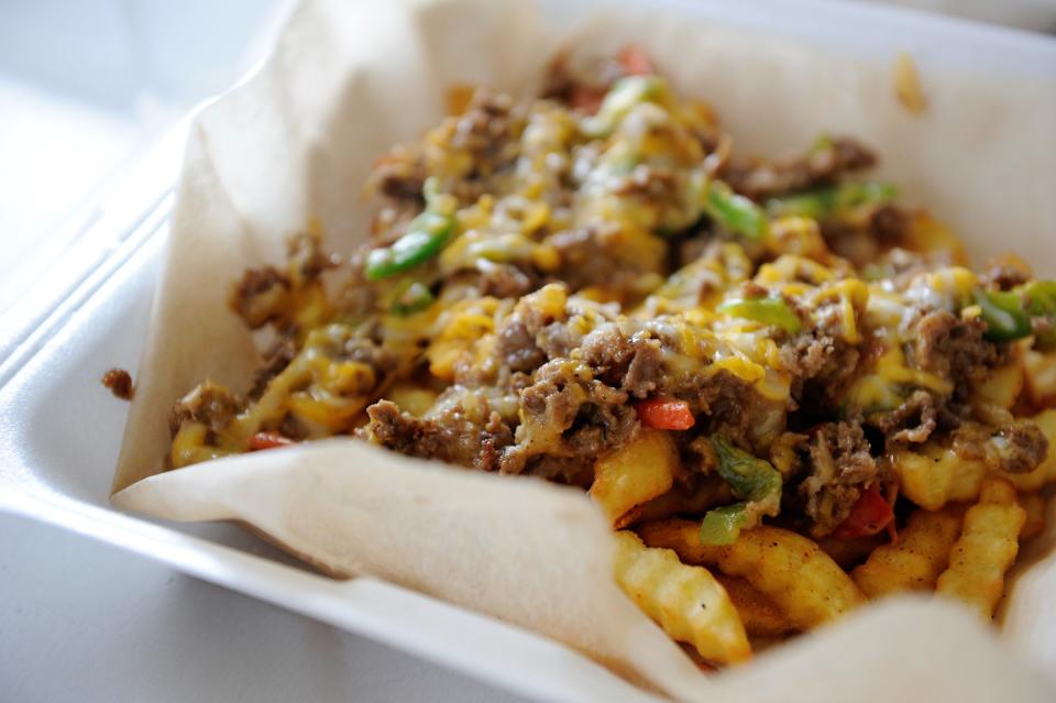 An order of Loaded Philly Fries from the Lee's Phillies and More truck on Friday, Jan. 28, 2023.