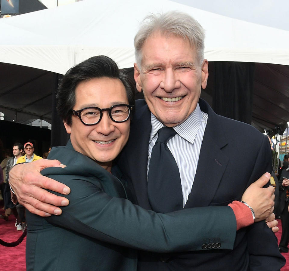 Ke Huy Quan and Harrison Ford attend the Indiana Jones and the Dial of Destiny U.S. Premiere at the Dolby Theatre in Hollywood, California on June 14, 2023.
