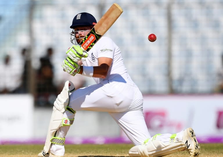 England's Jonny Bairstow plays a shot during the third day of the first Test cricket match between Bangladesh and England at Zahur Ahmed Chowdhury Cricket Stadium in Chittagong