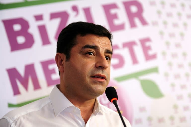 Selahattin Demirtas, co-chair of the pro-Kurdish Peoples' Democratic Party, holds a press conference in Istanbul, Turkey, on June 7, 2015