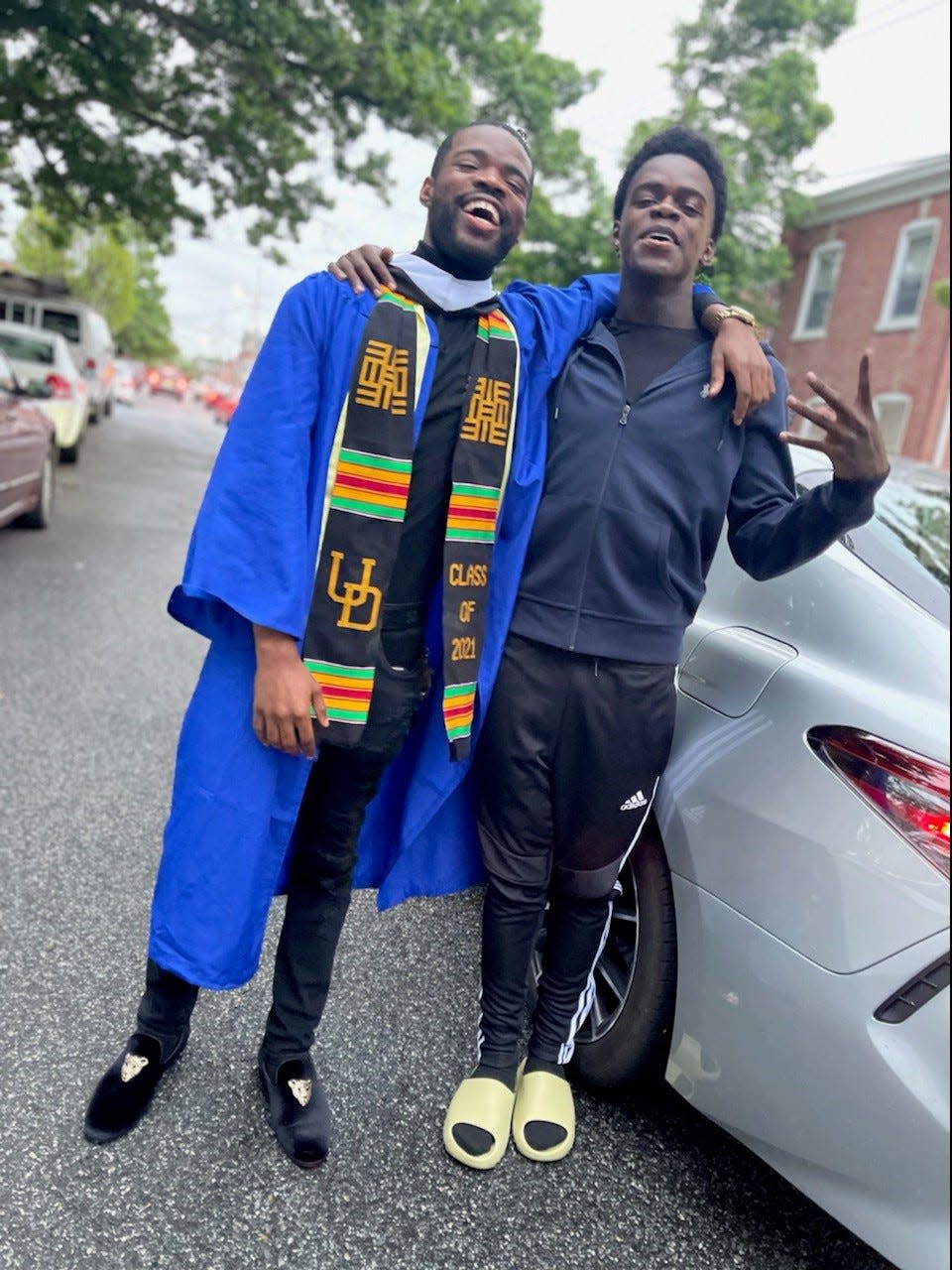 From left, Rahkim Clark stands with brother Matima Miller, also known as Swarvy online. Miller was killed by gunfire on Monday, July 5, 2021 in the Southbridge neighborhood of Wilmington. (Photo courtesy of Rahkim Clark)