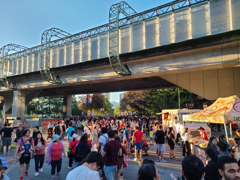 Food trucks and festival goers along Patterson Avenue during the Canada Day StreetFest in Burnaby