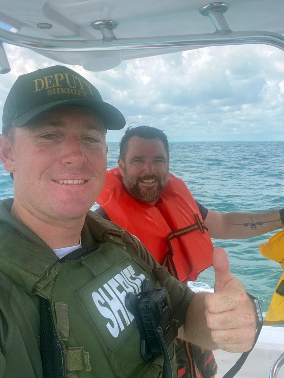 Deputy Trevor Pike rescued pilot Adam Joseph Barney after his plane crashed in the water off the Florida Keys on Sunday, August 14, 2023.