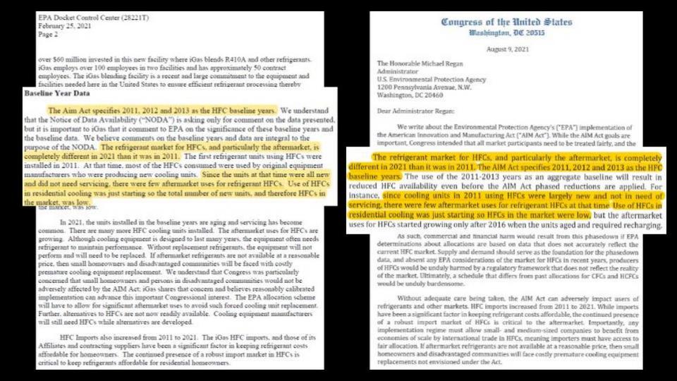 A comparison of comments submitted to the U.S. Environmental Protection Agency by iGas USA and a letter submitted to the EPA by Rep. Gus Bilirakis (R-FL) and then-Rep. Markwayne Mullin (R-OK), which drew heavily on prior iGas comments to the EPA.