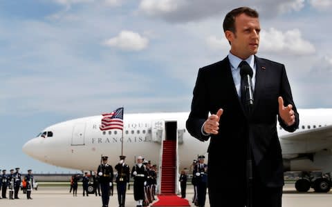 Emmanuel Macron arrives in America, becoming the first world leader to enjoy a US state visit under Donald Trump - Credit: AP Photo/Jacquelyn Martin