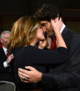 <p>A celebratory embrace after he won the Federal Liberal leadership</p>