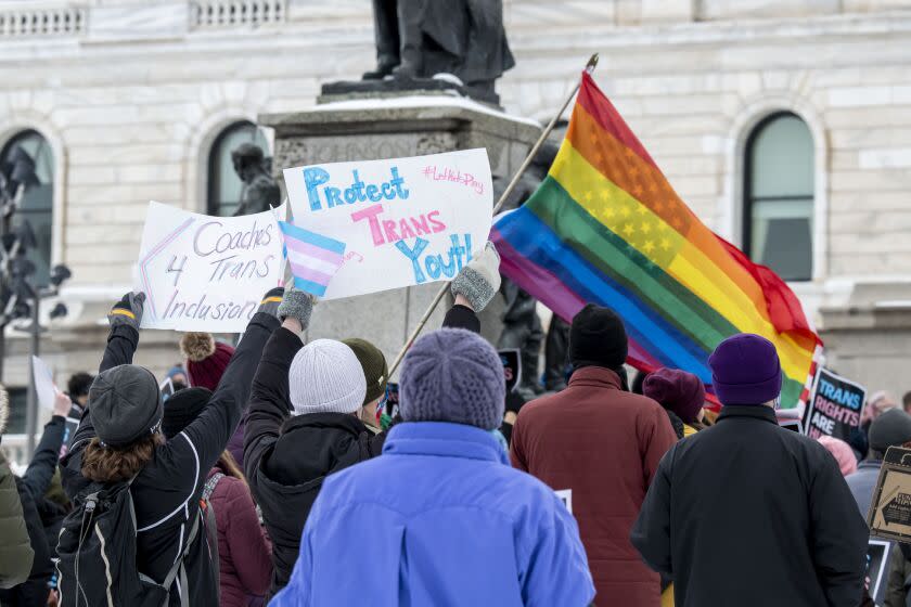 St. Paul, Minnesota. March 6, 2022. Because the attacks against transgender kids are increasing across the country Minneasotans hold a rally at the capitol to support trans kids in Minnesota, Texas, and around the country. (Photo by: Michael Siluk/UCG/Universal Images Group via Getty Images)