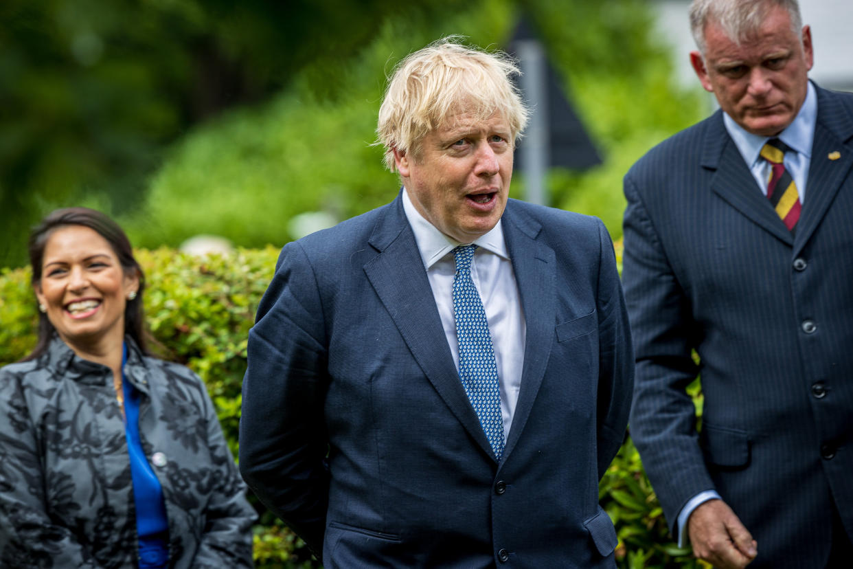 Prime Minister Boris Johnson and Home Secretary Priti Patel during a visit to North Yorkshire Police headquarters, Northallerton.