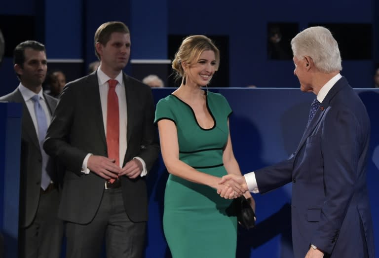 Ivanka Trump, pictured here on October 9, 2016 at the second presidential debate, is long-standing friends with Chelsea Clinton, the daughter of former US president and Democrat, Bill Clinton (R)
