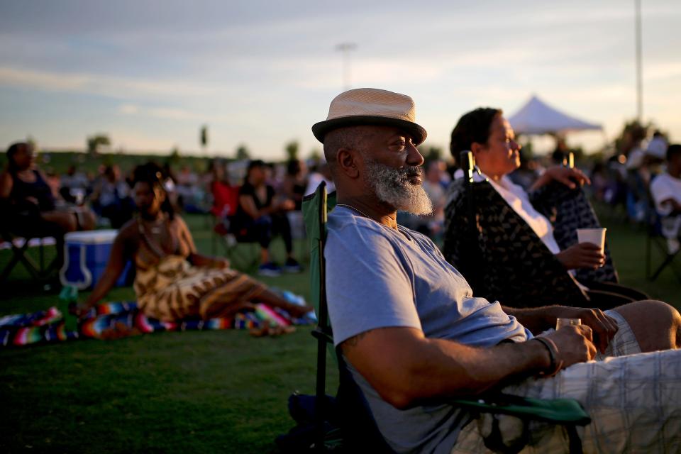 Billy Humphrey listens to music July 16 during Scissortail Park's Summer of Soul Night at Love's Travel Stops Stage and Great Lawn.