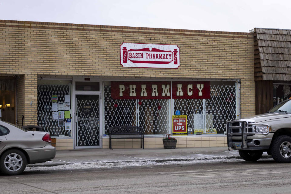 The Basin Pharmacy is seen in Basin, Wyo., on Wednesday, Feb. 21, 2024. (AP Photo/Mike Clark)