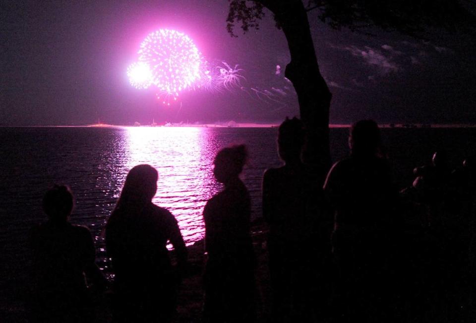 Fireworks go off over Woodward Reservoir during a past year’s Fourth of July celebration.