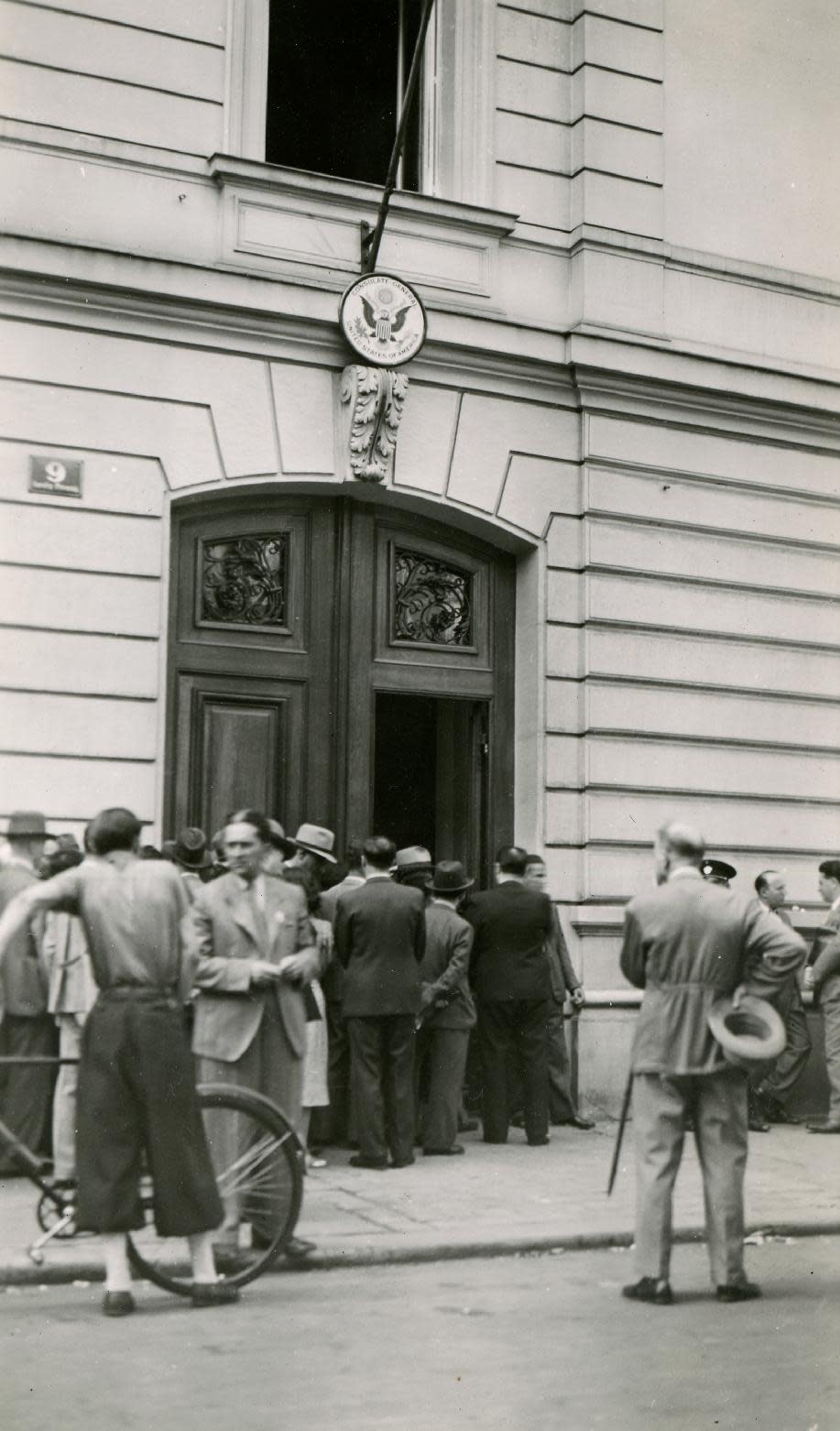 In this 1938 photo provided by the Museum of Jewish Heritage - A Living Memorial to the Holocaust, prospective immigrants line up outside the U.S. consulate in Vienna after the German annexation of Austria. An exhibition opening at the museum on Tuesday, May 21, 2013 called “Against All Odds: American Jews and the Rescue of Europe’s Refugees, 1933-1941,” documents efforts by American Jews to get refugees out of Nazi-era Europe despite strict immigration quotas in the U.S. (AP Photo/Museum of Jewish Heritage/Courtesy of the Franklin D. Roosevelt Presidential Library & Museum)