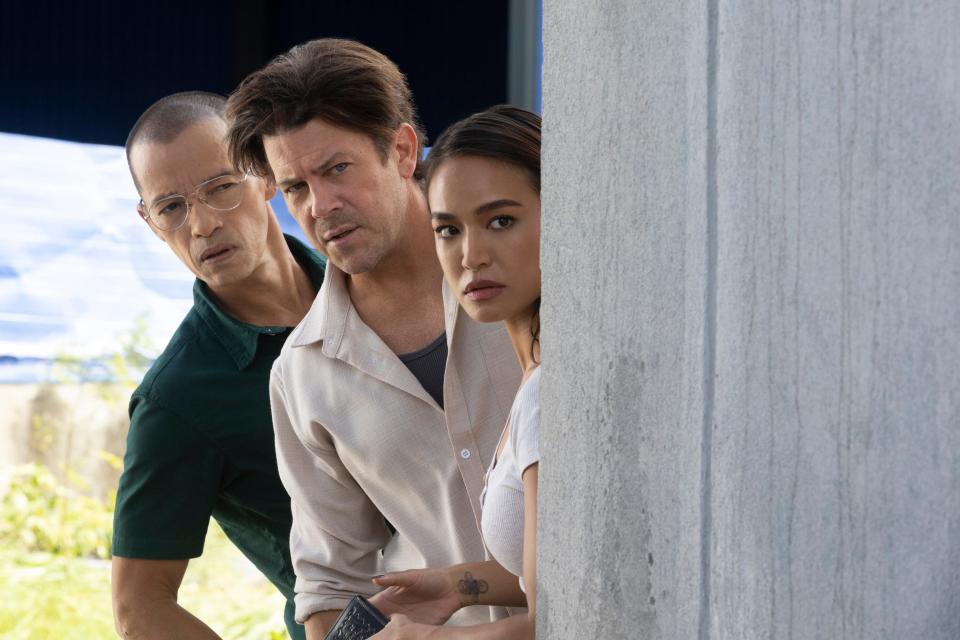 From left, Art Acuña, Christian Kane and Samantha Richelle star in "Almost Paradise." The second season of the streaming series premieres July 21 on Amazon Freevee.