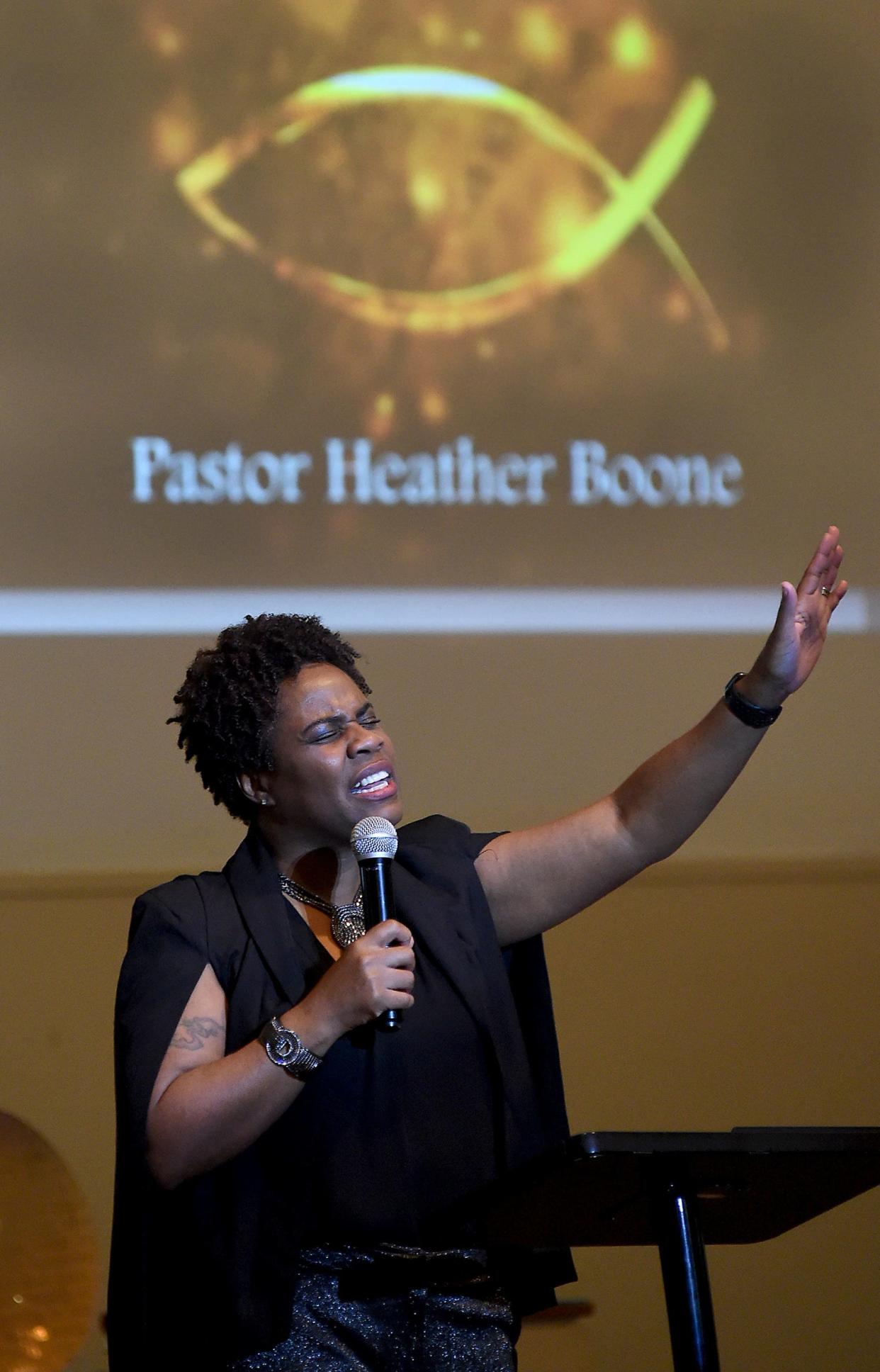 Pastor Heather Boone of Oaks of Righteousness Christian Church in Monroe preaches her sermon 'Faith Comes By Hearing' on March 17, 2024.