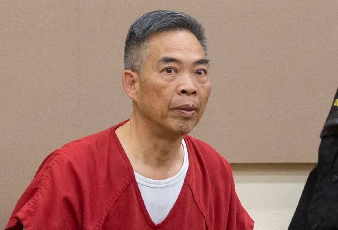 Linhui Yan, 61, former owner of a string of suspected illicit massage parlors across the state, appeared in a Chelan County Superior Court on March 21, 2024. Jacob Ford/Wenatchee World