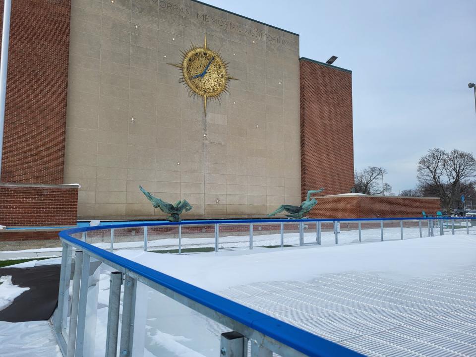 A small ice rink is partly installed at McMorran Plaza on Wednesday, Dec. 28, 2022, in downtown Port Huron. Questions about the rink was a popular source for questions messaged to McMorran's Facebook pages, according to a Times Herald review.