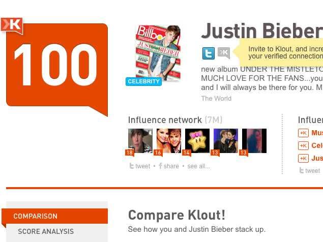 klout justin bieber