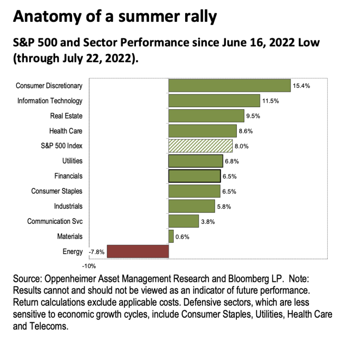  The only sector posting a negative return in the period of the recent rally is energy, which is also the only one of the S&amp;P 500’s 11 sectors posting a positive return in the year to date period. 