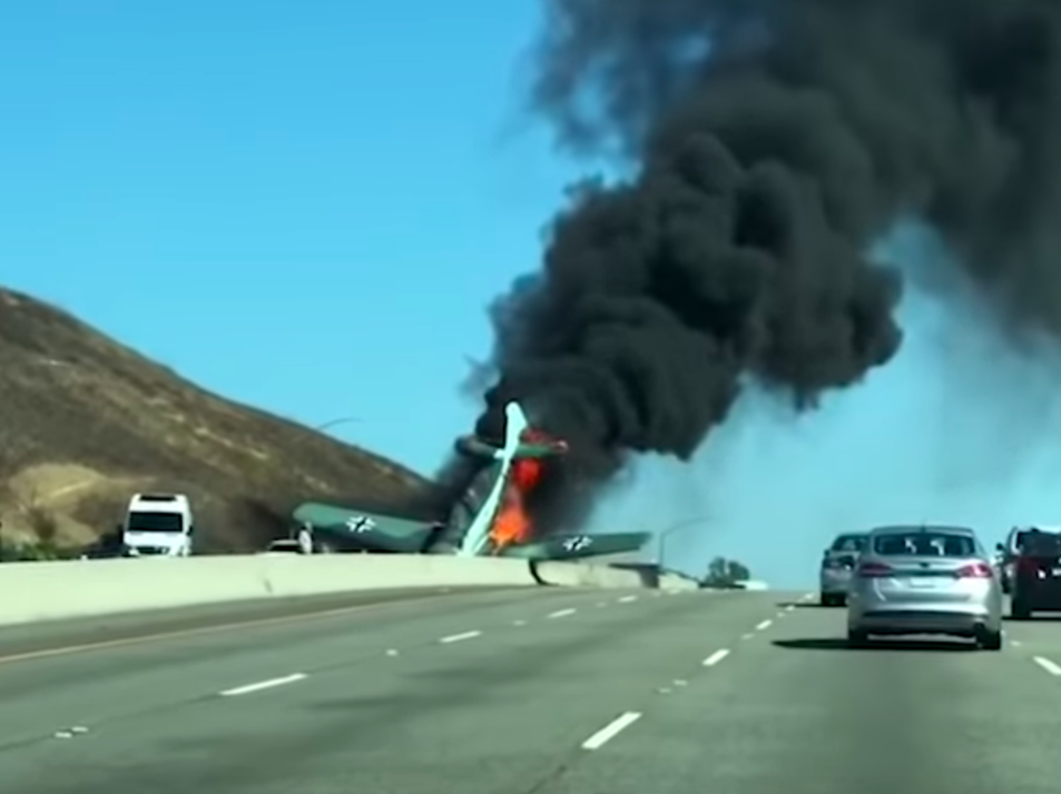 <em>The Los Angeles Police Department confirmed the pilot was rescued from the burning wreckage after getting trapped (Caters)</em>