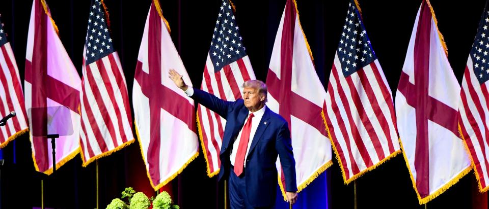 Former President Donald Trump speaks during the Alabama Republican Party Summer Dinner at the Renaissance Hotel and Conference Center in Montgomery Friday, August 4, 2023.