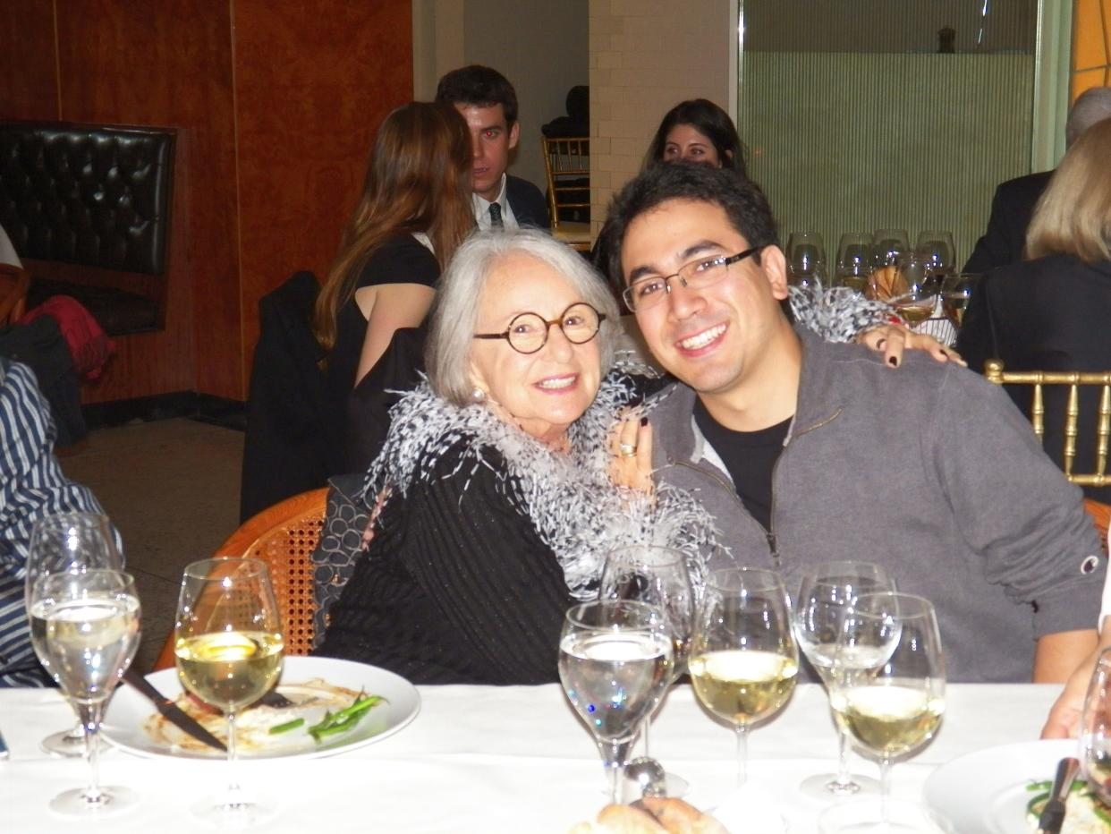 Linda Lechlitner and Scott Cuellar pose for a photo after his Carnegie -Weill Hall performance in October 2013.